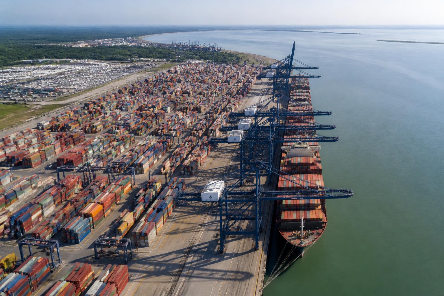Containers stacked at a UK container terminal